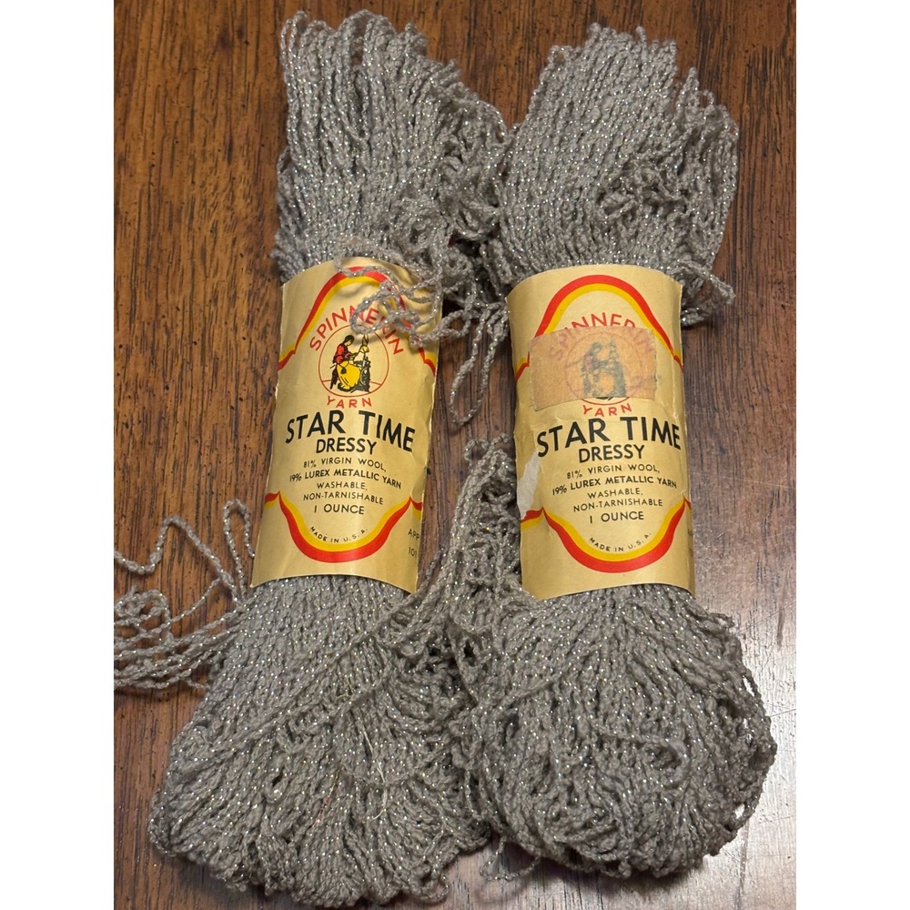 Spinnerin Star Time Dressy VTG Yarn‎ Silver Metallic Virgin Wool 2 Skeins 2431